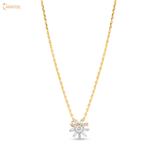 0.451 TDW Round & Baguette Cut Diamond Pendant-Earring 925 Silver