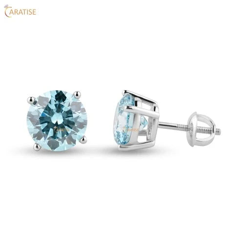 5.00 TDW Blue Round Cut Diamond Stud 925 Silver
