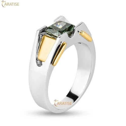 1.65 TDW F.G.Cushion Cut Diamond Men's Ring 925 Silver