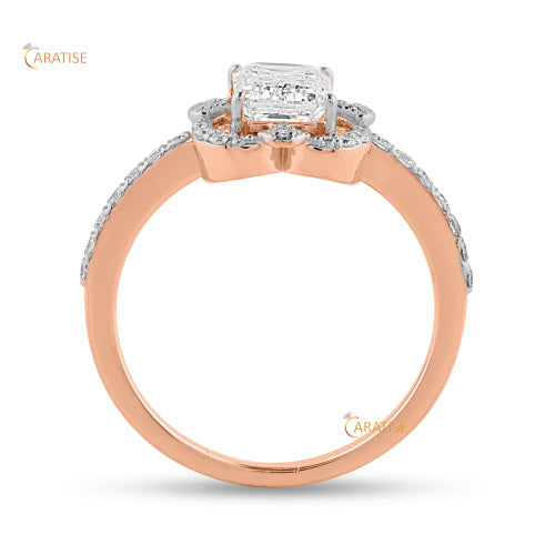 1.75 TDW Emerald & Round Cut Moissanite Diamond Halo Ring 925 Silver