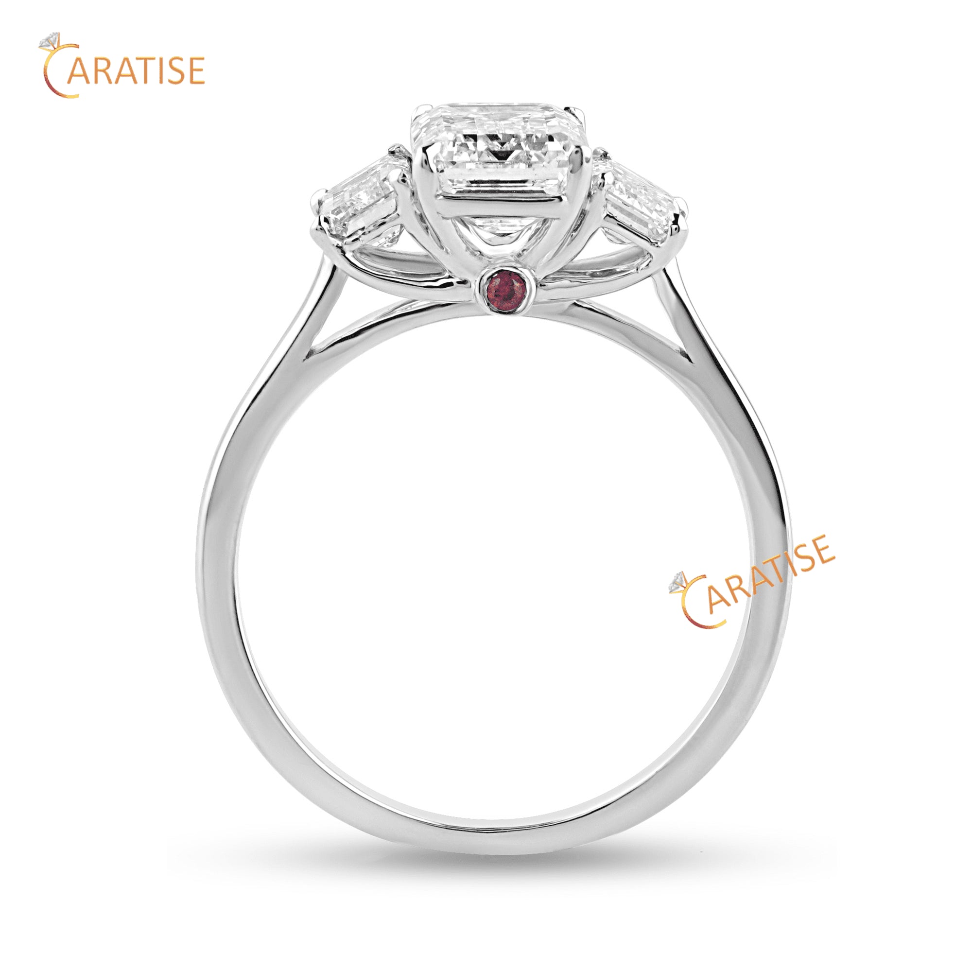 2.10 TDW Emerald,Baguette & Round Cut Moissanite Engagement Diamond Ring 925 Silver