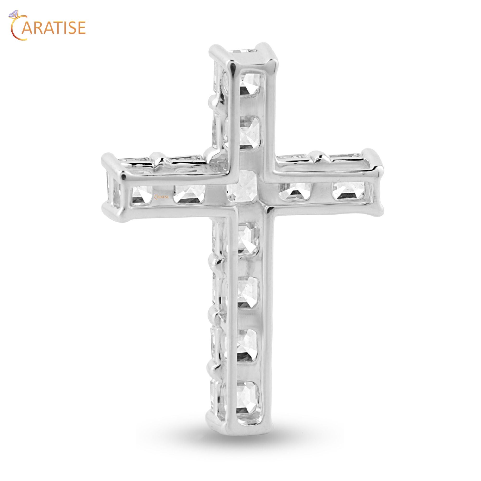 1.46 TDW Asscher Cut Diamond Cross Pendant 925 Silver