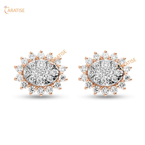 0.871 TDW Round Cut Diamond Pendant And Earring With Chain 925 Silver