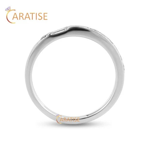 0.303 TDW Baguette & Round Cut Diamond BandRing 925 Silver