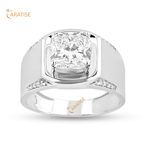 3.31 TDW Cushion & Round Cut Men's  Moissanite Diamond Engagement Ring 925 Silver