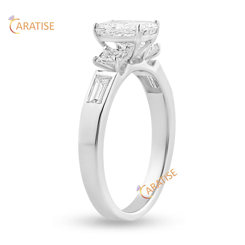 1.50 TDW Radiant, Princess & Baguette Cut Moissanite Diamond Engagement Ring 925 Silver