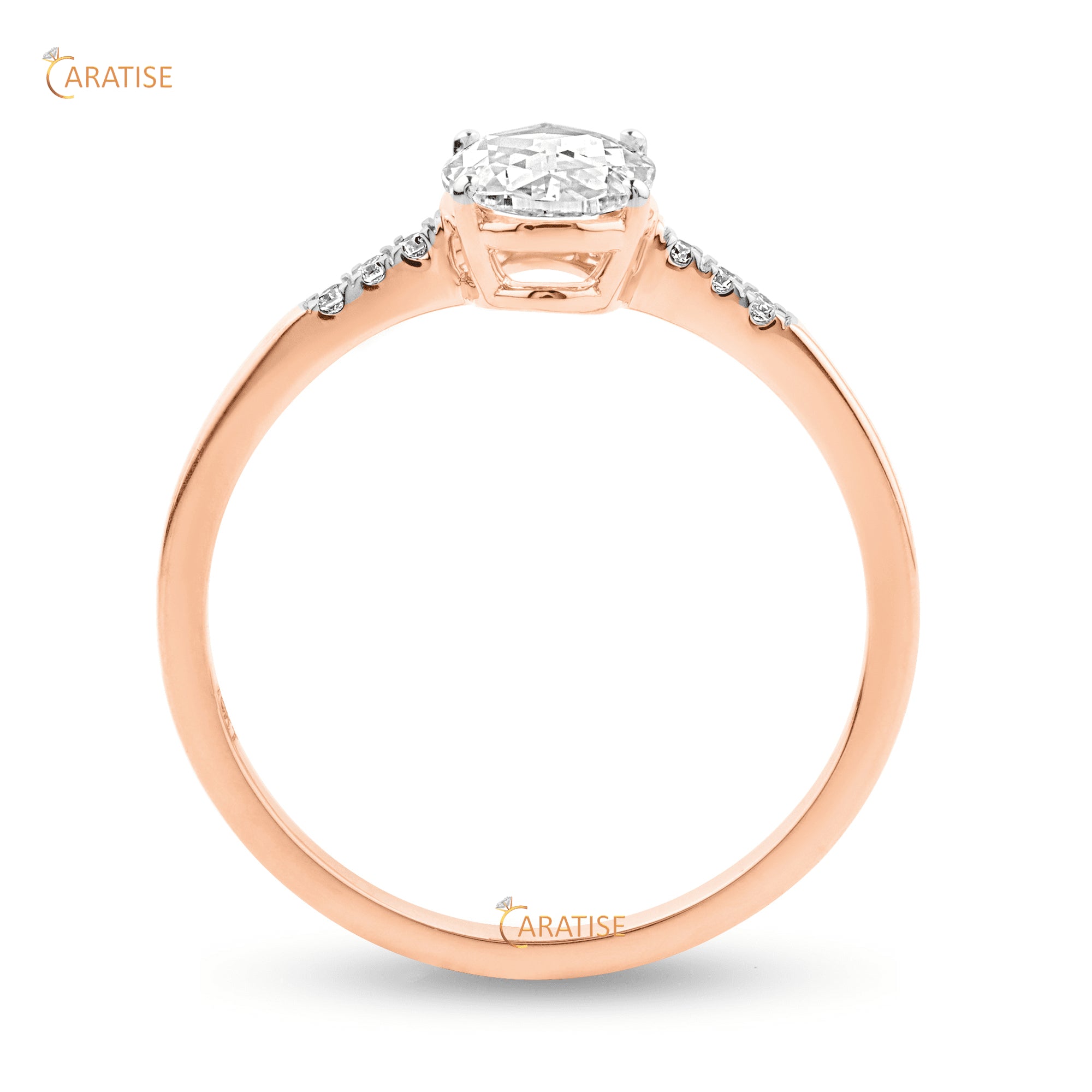 0.62 TDW Oval Rose Cut & Round Moissanite Diamond Engagement Ring 925 Silver