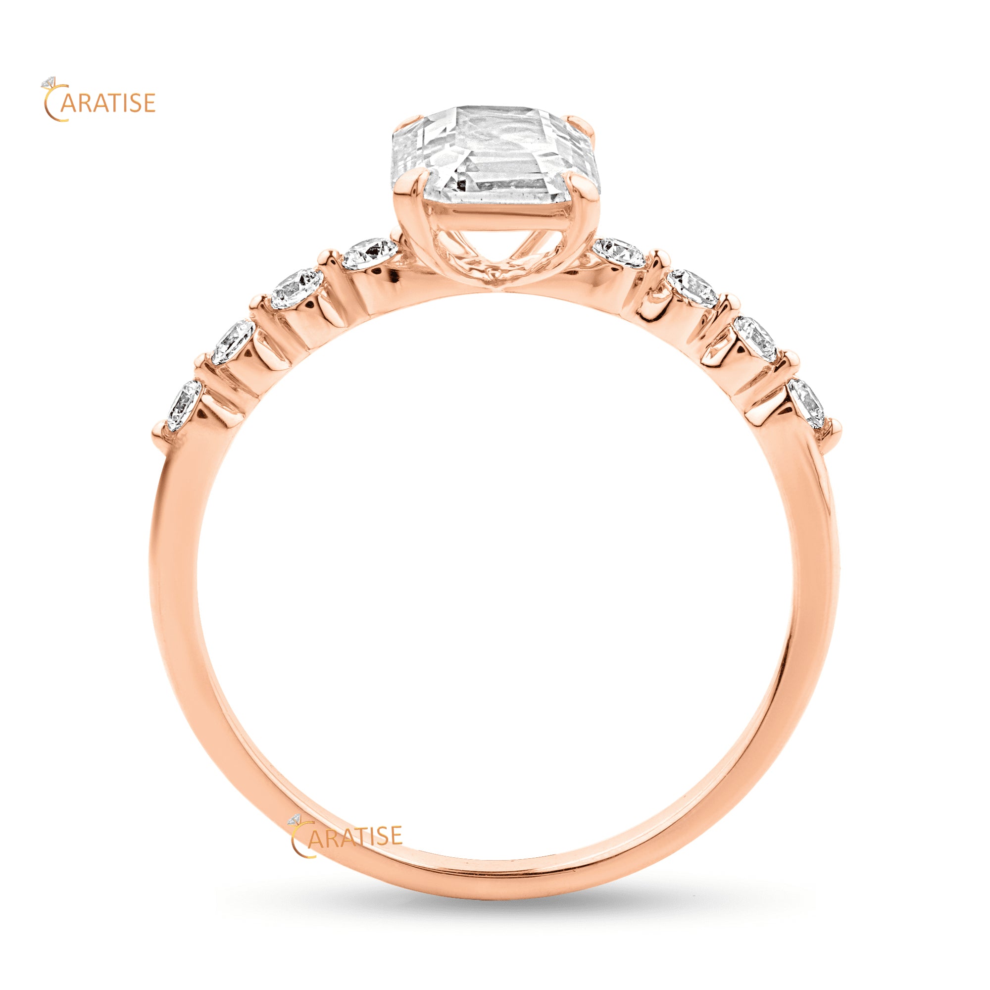 1.06 TDW Emerald Rose Cut & Round Diamond Engagement Ring 925 Silver