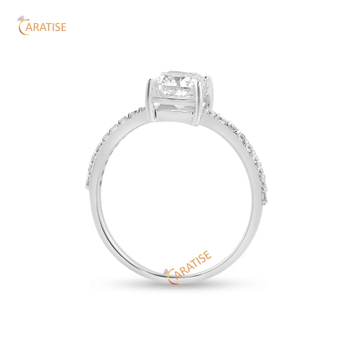 1.29 TDW Cushion & Round Cut Moissanite Diamond Engagement Ring 925 Silver