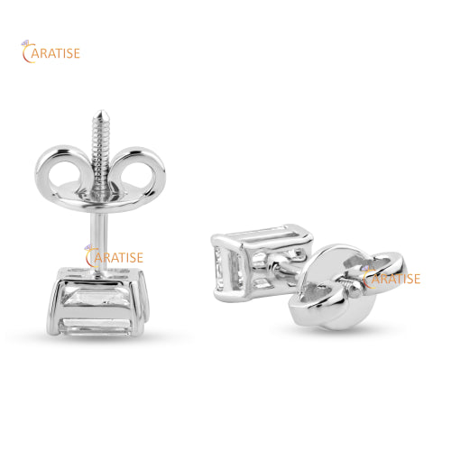 0.40 TDW Emerald Cut Diamond Stud 925 Silver