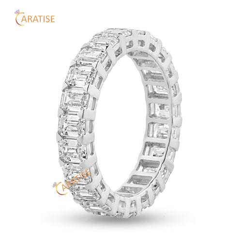 3.08 TDW Emerald Cut Diamond Eternity Ring 925 Silver