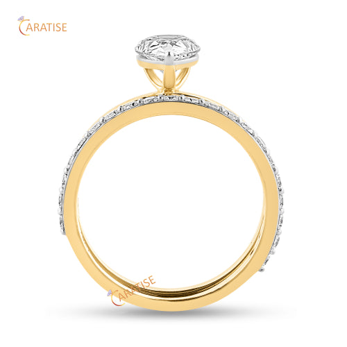 1.28 TDW Pear & Round Cut Moissanite Diamond Ring with Band 925 Silver