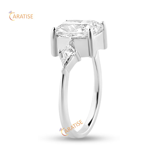 4.85 TDW Cushion & Kite Cut Moissanite Diamond Three Stone Ring 925 Silver