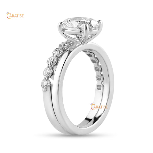 2.08 TDW Oval & Round Cut Moissanite Diamond Ring with Band 925 Silver