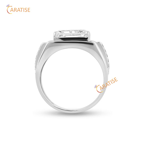 3.58 TDW Radiant & Round Cut Men's Engagement Moissanite Diamond Ring 925 Silver