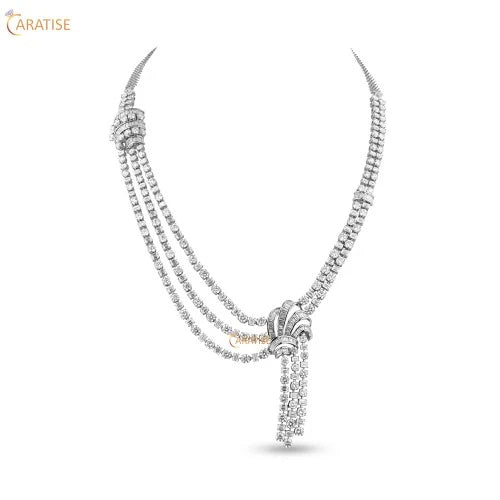 36.35 TDW Emerald, Baguette & Round Cut Diamond Necklace 925 Silver