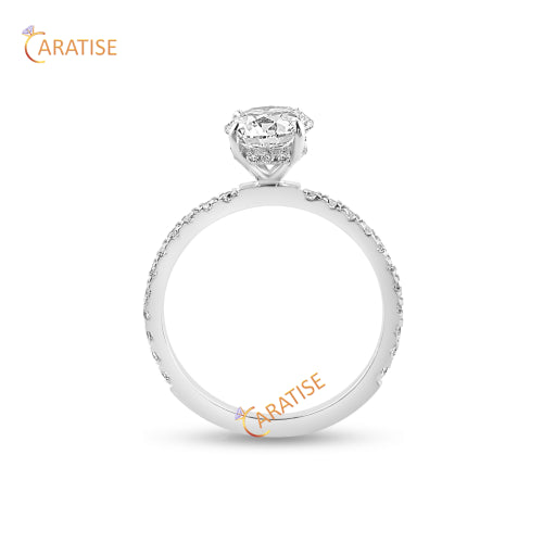 1.43 TDW Round Cut Pave Setting Moissanite Diamond Engagement Ring 925 Silver