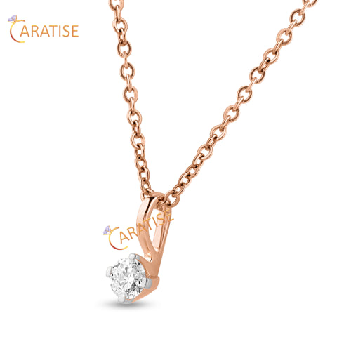 0.30 TDW Round Cut Diamond Solitaire Pendant With Chain 925 Silver