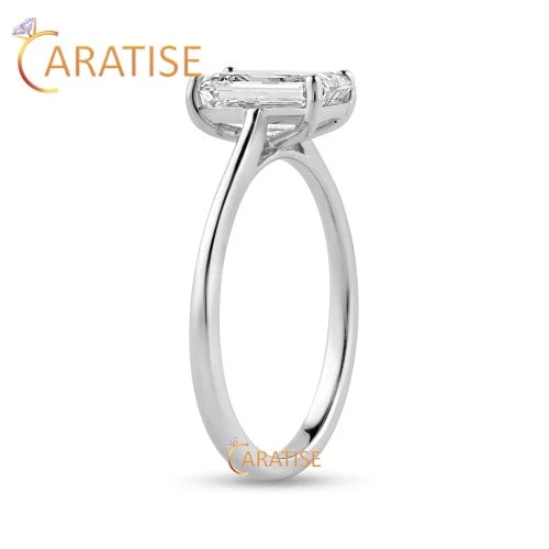 1.46 TDW Emerald Cut Diamond Solitaire Ring 925 Silver