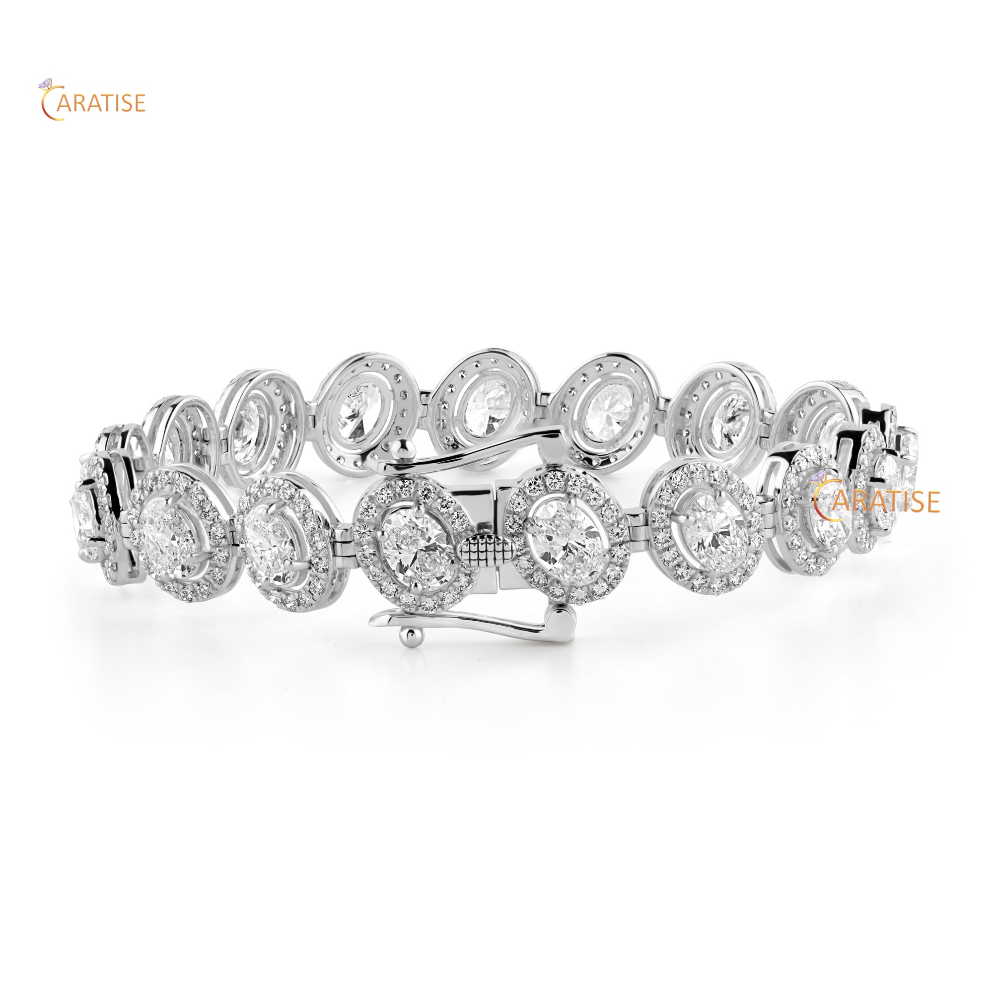 15.84 TDW Oval & Round Cut Diamond Charm Bracelet 925 Silver