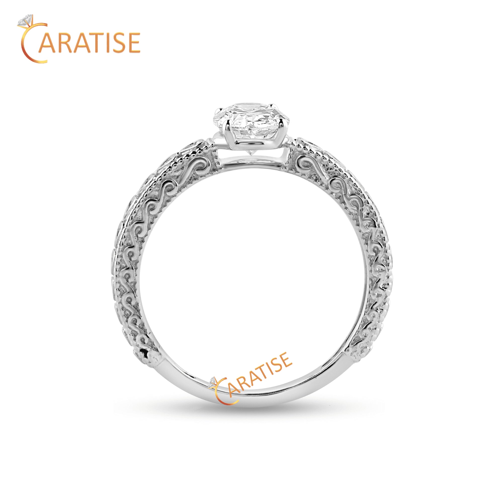 1.06 TDW Oval Cut Diamond Heart Inspires Engagement Ring 925 Silver