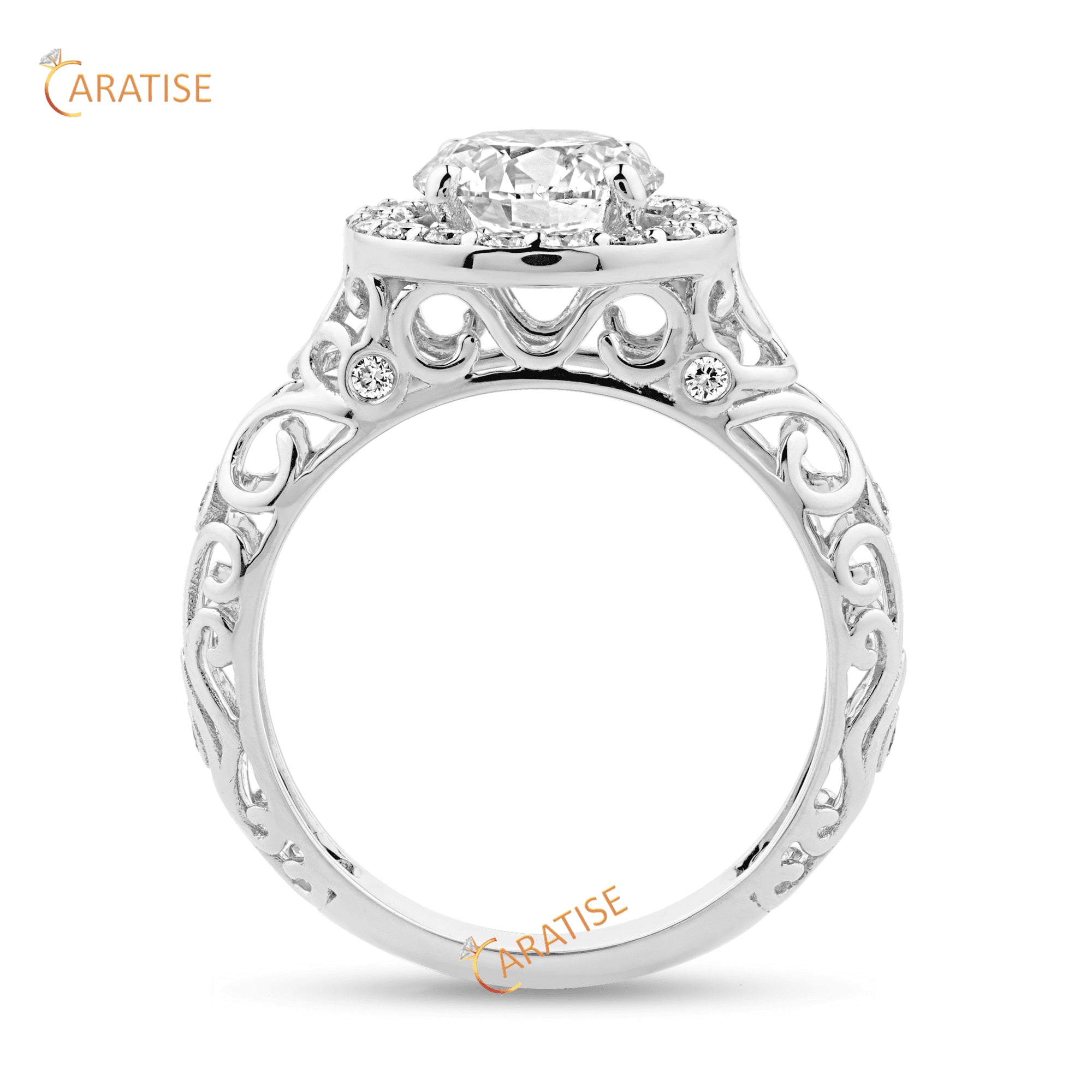 2.062 TDW Round Cut Moissanite Diamond Halo Ring 925 Silver
