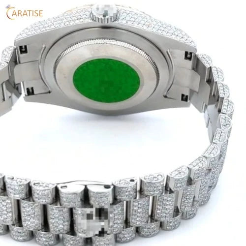 17.00 TDW Round Cut Diamond Watch | Stainless Steel | Moissanite Diamond Watch | Dazzling Watch For Him | EF-VS Color