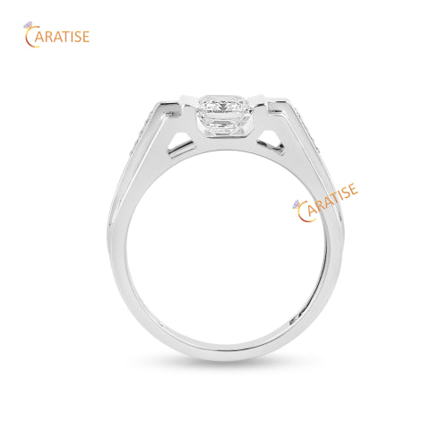 1.562 TDW Emerald & Round Cut Moissanite Diamond Ring