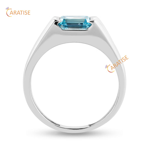 0.99 TDW F.B.Emerald Cut Diamond Band 925 Silver