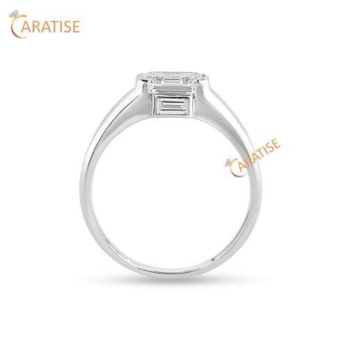 1.70 TDW Emerald & Baguette Cut Moissanite Engagement Ring 925 Silver