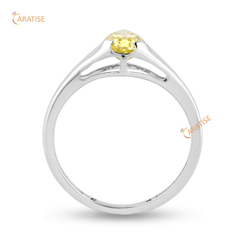 1.07 TDW Fancy Yellow Pear Cut Diamond Ring 925 Silver