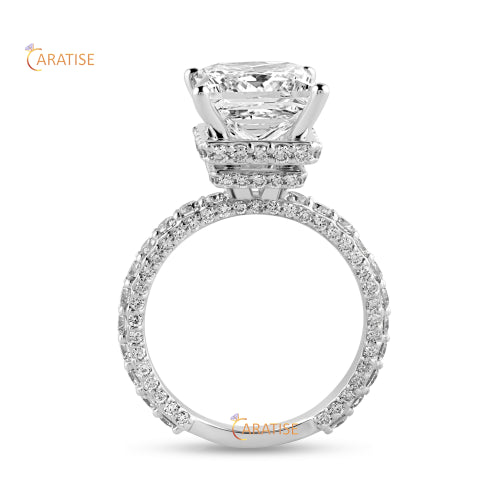 7.25 TDW Princess & Round Cut Diamond Halo Ring 925 Silver