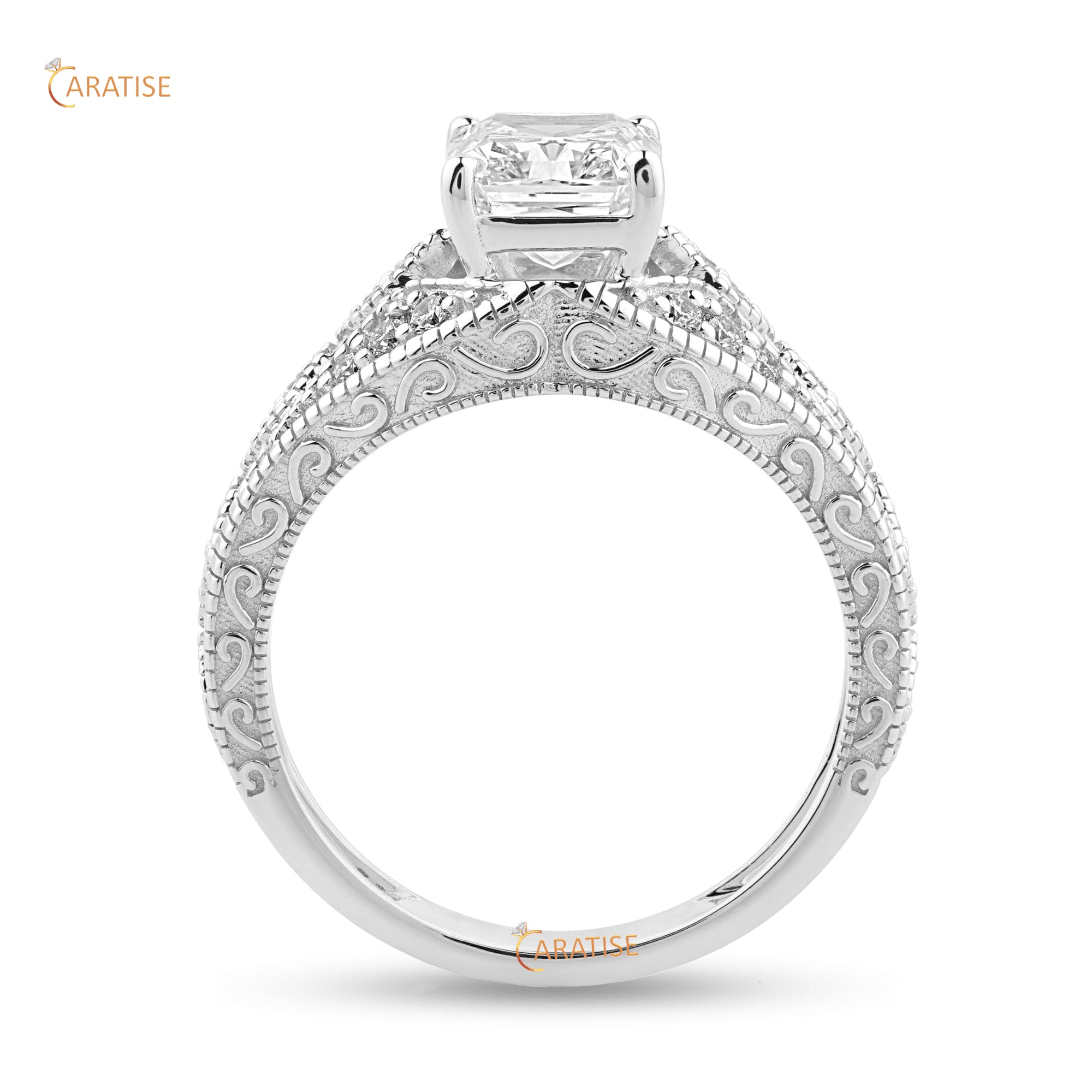 2.46 TDW Radiant & Round Diamond Engagement Ring 925 Silver