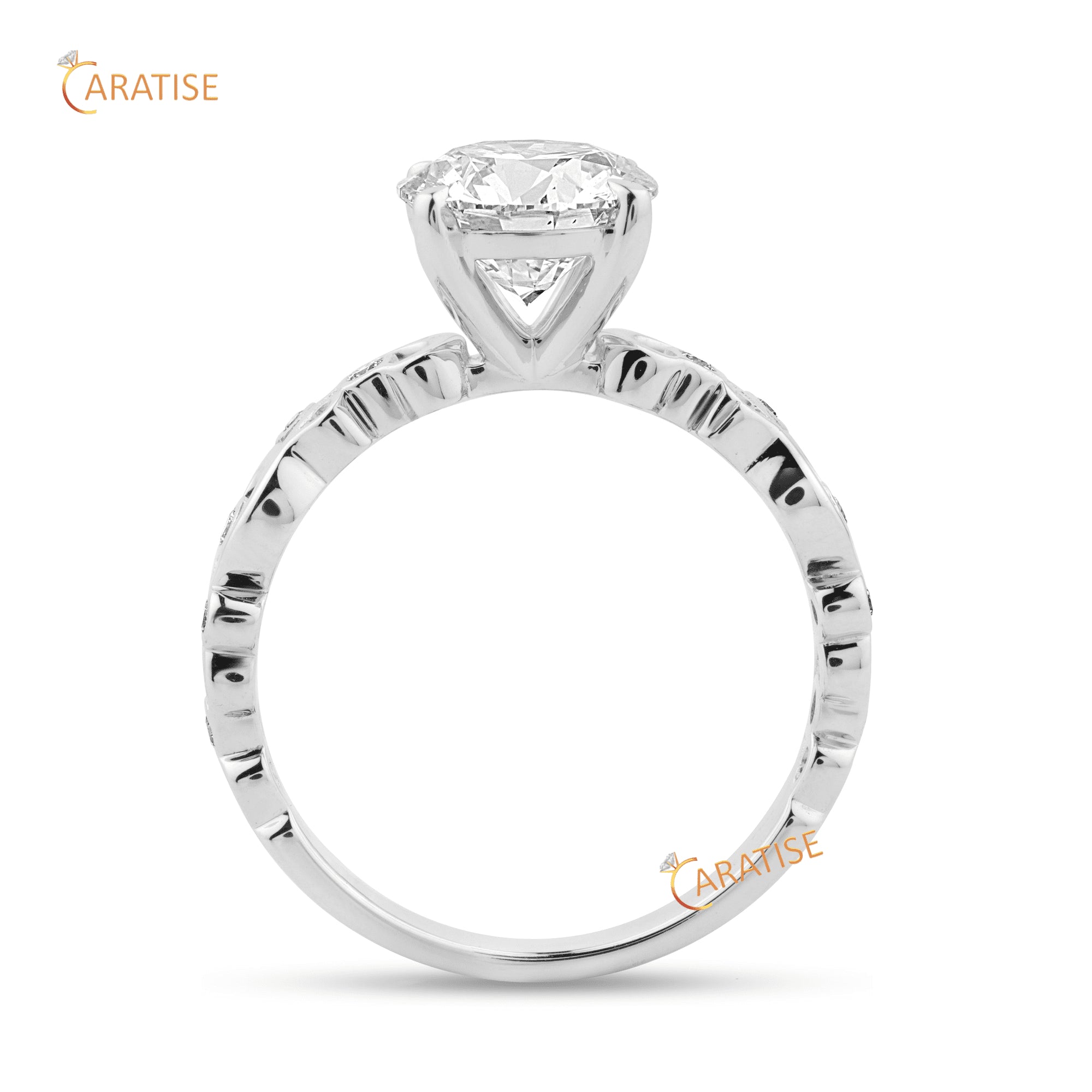 2.09 TDW Round Cut Diamond Engaement Ring 925 Silver