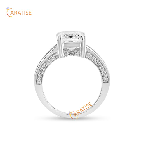 5.70 TDW Emerald,Baguette & Round Moissanite Diamond Engagement Ring 925 Silver