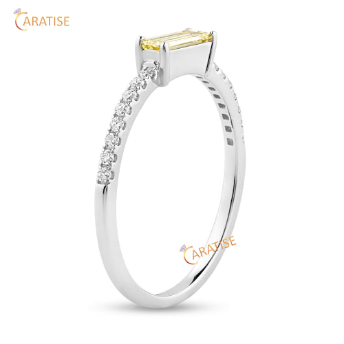 0.748 TDW F. Y. Baguette & Round Cut Moissanite Diamond Engagement Ring 925 Silver