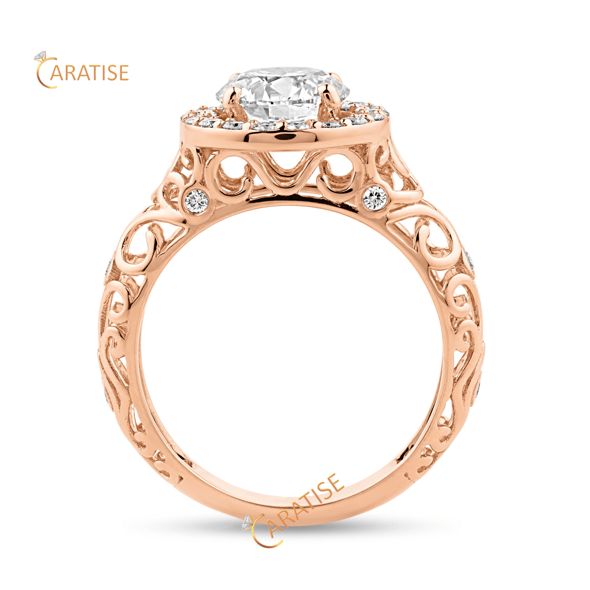 2.06 TDW Round Diamond Halo Ring 925 Silver