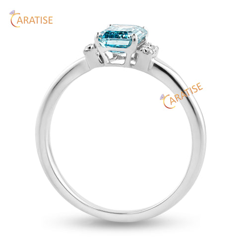 1.07 TDW F.B. Emerlad & Round Cut Moissanite Diamond Engagement Ring 925 Silver