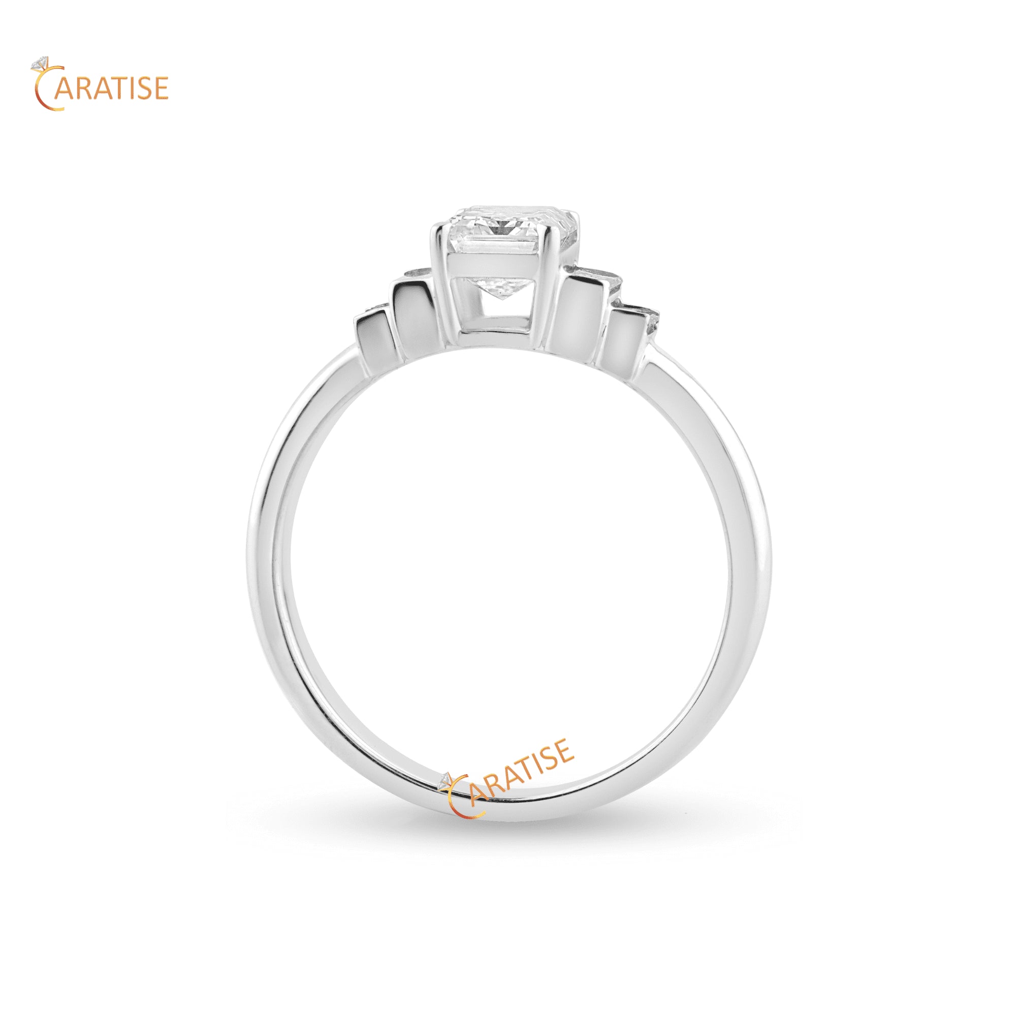 1.70 TDW Emerald & Baguette Diamond Engagement Ring 925 Silver