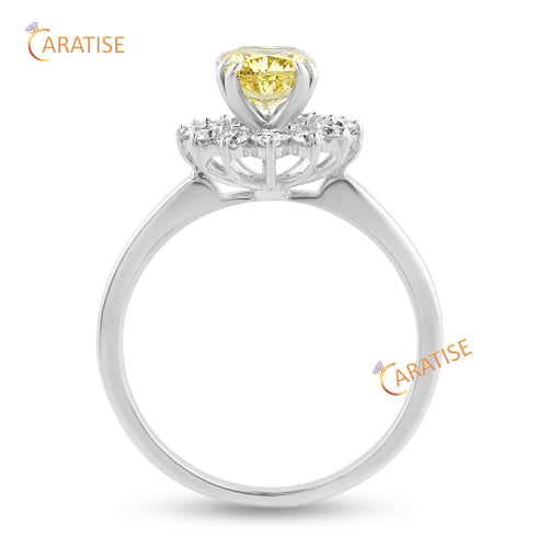 1.41 TDW F.Y. Cushion & Round Cut  Moissanite Diamond Halo Ring 925 Silver