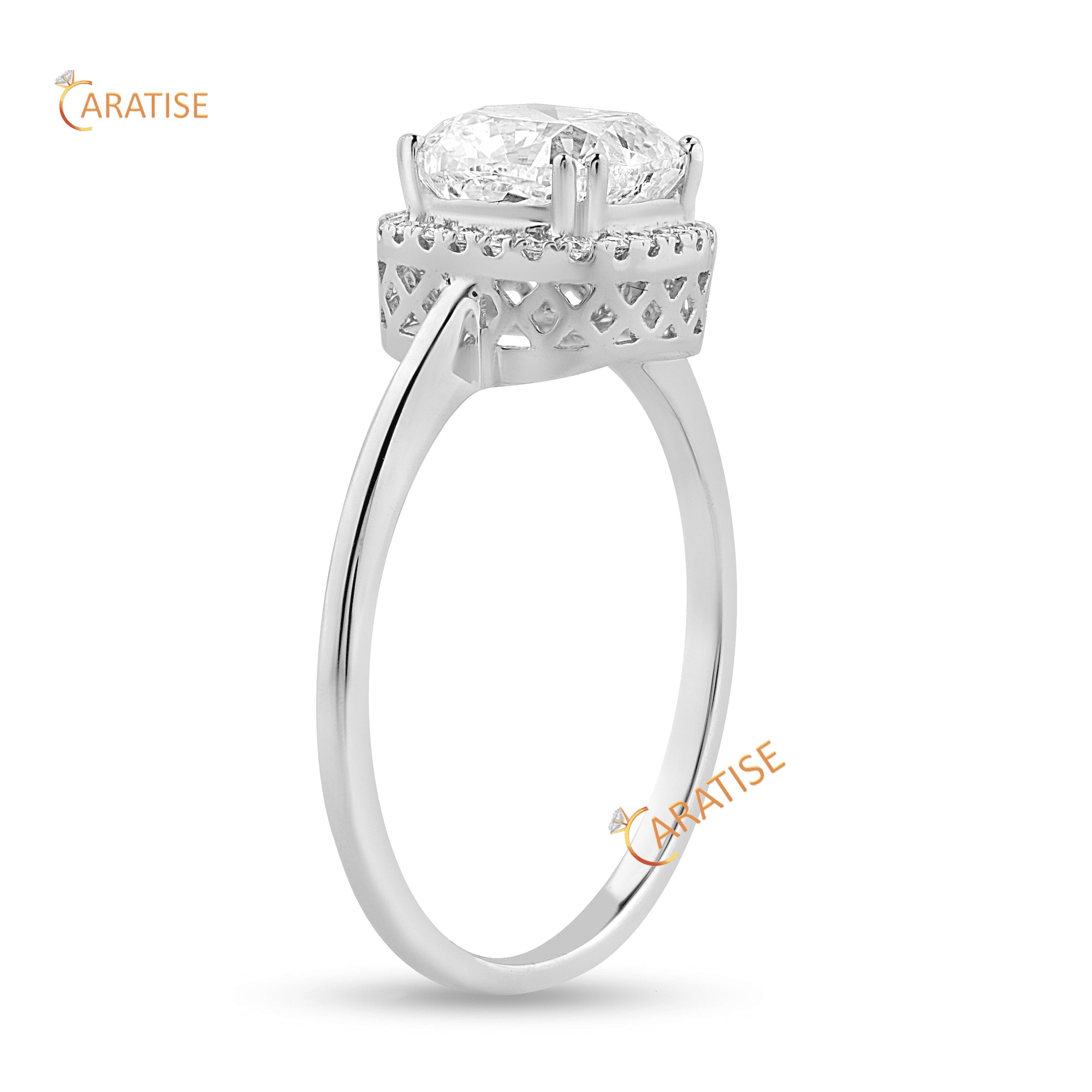 1.75 TDW Cushion & Round Cut Halo Pattern Diamond Ring 925 Silver