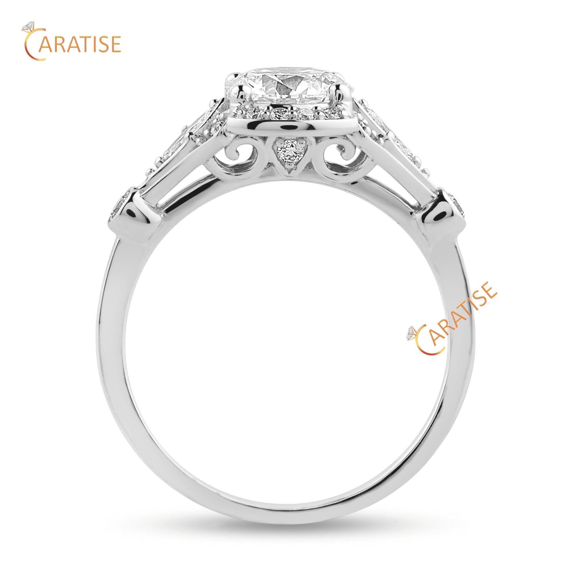 1.64 TDW Round Cut Art Deco Diamond Engagement Ring 925 Silver