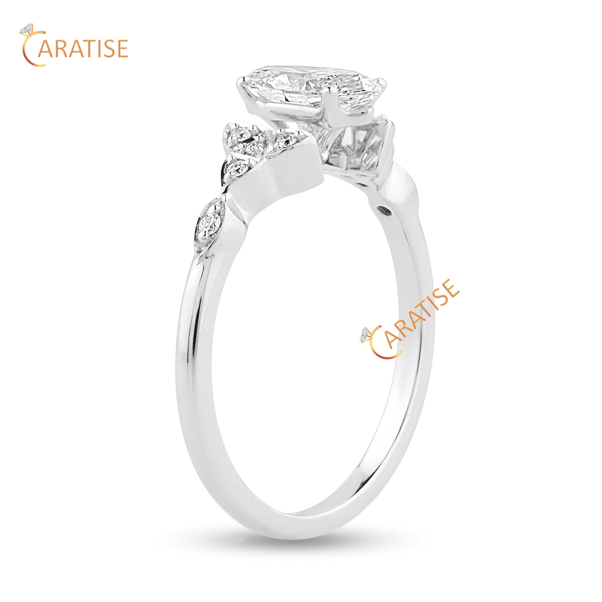 0.77 TDW Marquise & Round Cut Diamond Engagement Ring 925 Silver