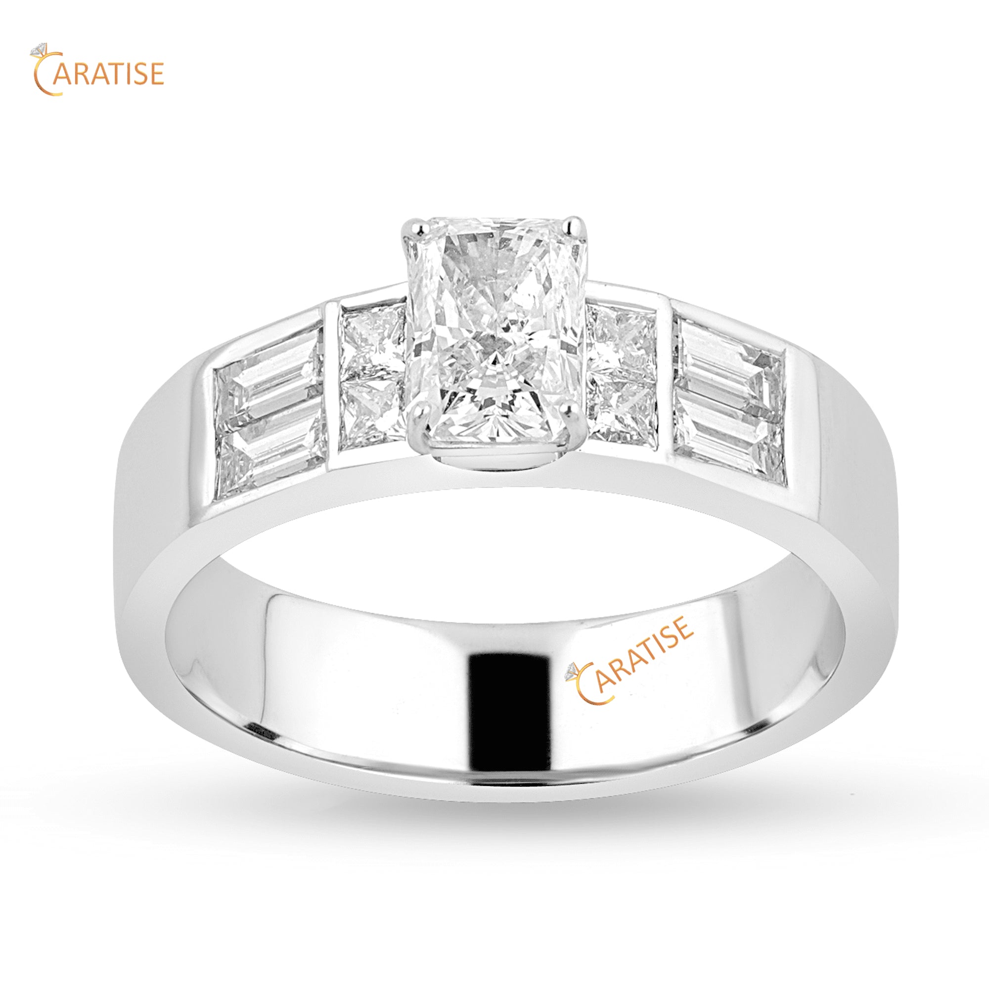1.68 TDW Radiant,Princess & Bugaette Cut Moissanite Diamond Enagement Ring 925 Silver