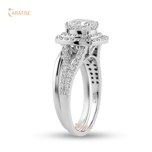 1.79 TDW Cushion & Round Cut Moissanite Diamond Halo Ring 925 Silver