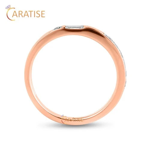 0.303 TDW Baguette & Round Cut Diamond Band Ring 925 Silver