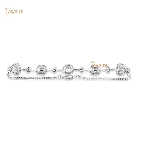 1.70 CT Round, Emerald, Oval And Heart Cut Diamond Bracelet 925 Silver