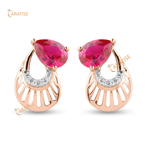 1.34 TDW Pear Fancy Colour & Round Cut Diamond Earring 925 Silver