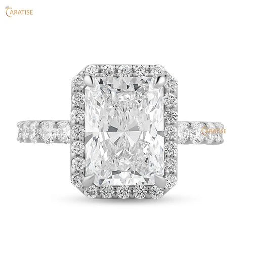 3.91 TDW Radiant & Round Cut Diamond Halo Ring 925 Silver