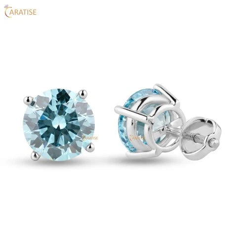 5.00 TDW Blue Round Cut Diamond Stud 925 Silver